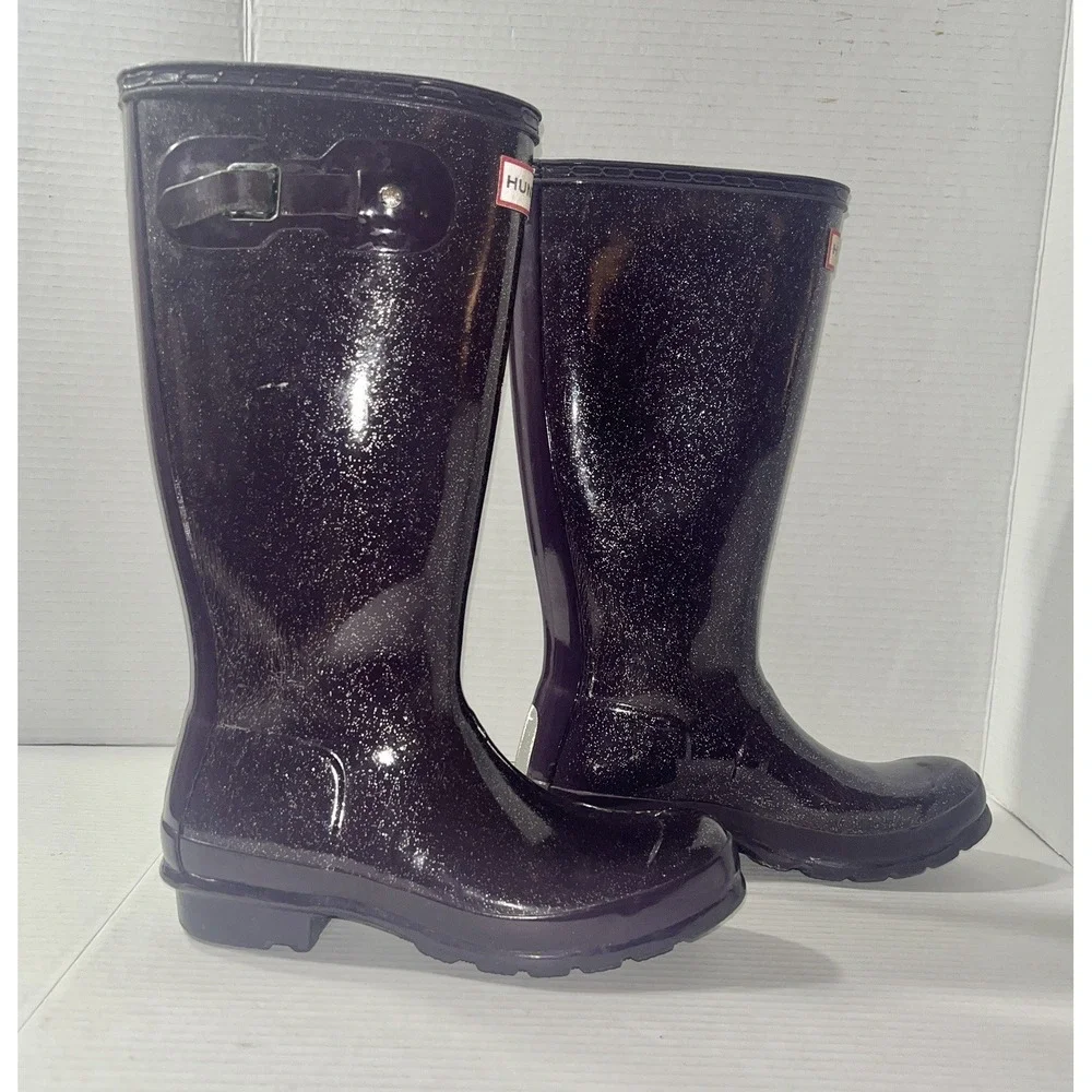 Hunter Rain Boots Women's 5 Purple Glitter Wellington Waterproof Quiet Luxury